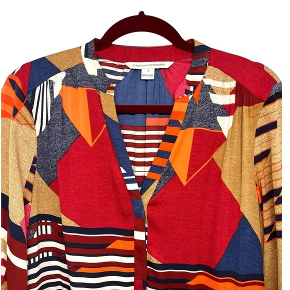 Diane Von Furstenberg Freya Silk Blend Colorful Abstract Shift Dress Women’s 8 - Picture 6 of 15